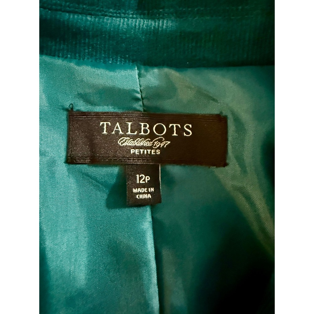 Talbots Petites 12P Teal Green Corduroy Jacket Blazer Fitted Career - Picture 5 of 7